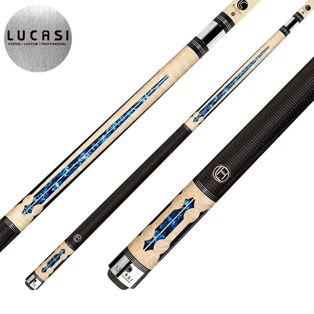 Lucasi Hybrid Natural Birdseye Maple & Blue Crush Cue with Sport G5 Grip