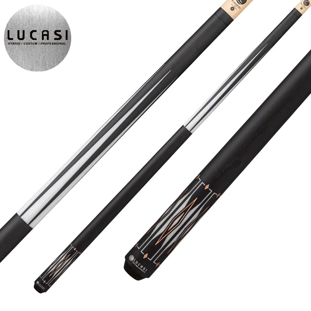 Lucasi Hybrid Matte Charcoal/Imitation Bone & Rose Gold Inlays Cue with Black Wrapless Handle