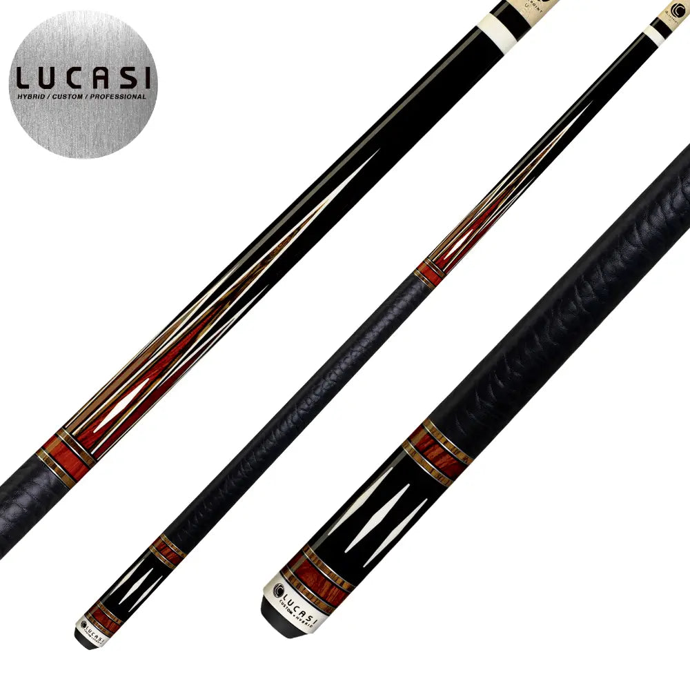 Lucasi Custom Midnight Black & Cocobolo/Bocote Cue with Embossed Leather Wrap